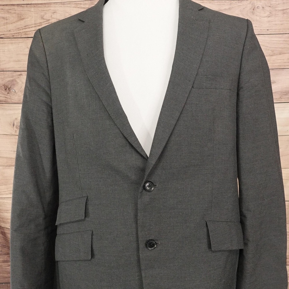Haggar Suit Jacket Mens 44R Gray Check Polyester Viscose 2 Button Notch Lapel